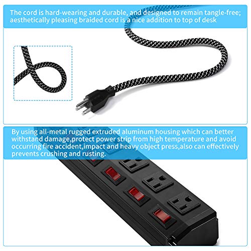 Power Strip Surge Protector with Individual Switches,5 Outlet Metal