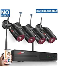 Todo en uno Sistema de cámara de seguridad inalámbrica con monitor de 15,6 pulgadas, 4 canales 1080P impermeable para interiores y exteriores, cámara IP de vigilancia inalámbrica, ANRAN sistema de monitorización remota para el hogar 1 TB Unidad de disco