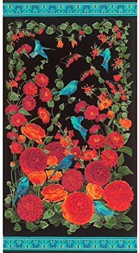 24" Fabric Panel - Timeless Treasures Ranunculus Flower Blue Bird Wallhanging
