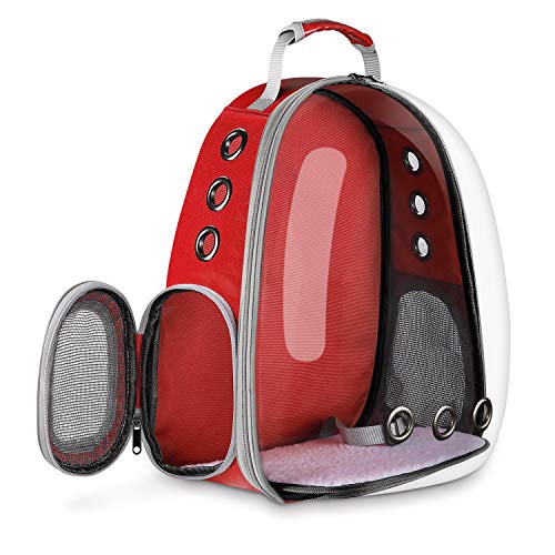 Blitzwolf Pet Transparent Carrier Backpack, Anzone Sightseeing Pet Traveller Outdoor Knapsack Waterproof Lightweight Handbag Airline-Approved for Cats Dogs and Birds Small Animals-Red