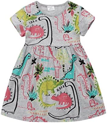 Baby Girls Summer Playwear Dresses Kids Nightgown Dress with Cartoon Dinosaurs