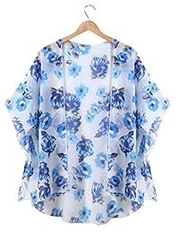Chunoy dama Verano Open Front Shawl Chiffon Floral Print Kimono Cover Up
