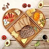Extra Large Magnetic Charcuterie Board Cheese Board Gift Set 3 Part Square & Round & Heart Shaped Charcuterie Cheese Boards Wooden Tray Serving Board Platter for Valentine
