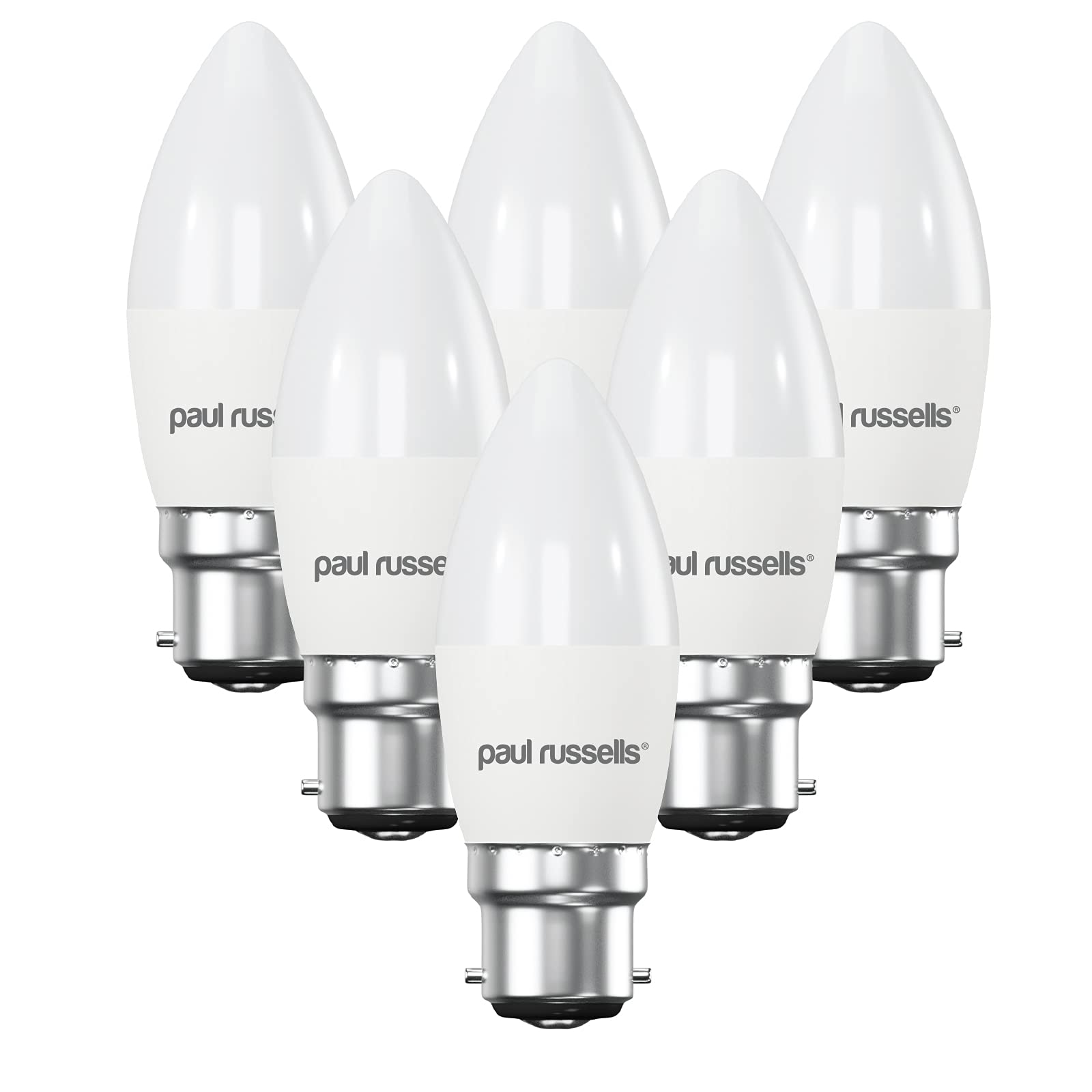 paul russells LED Light Bayonet Cap B22, 25w Equivalent, 2.5W 250LM LED Bulbs, 2700K Warm White Lamps, Frosted C37 BC Candle Energy Saving Chandelier Lightbulbs, Non-Dimmable, 6 Pack