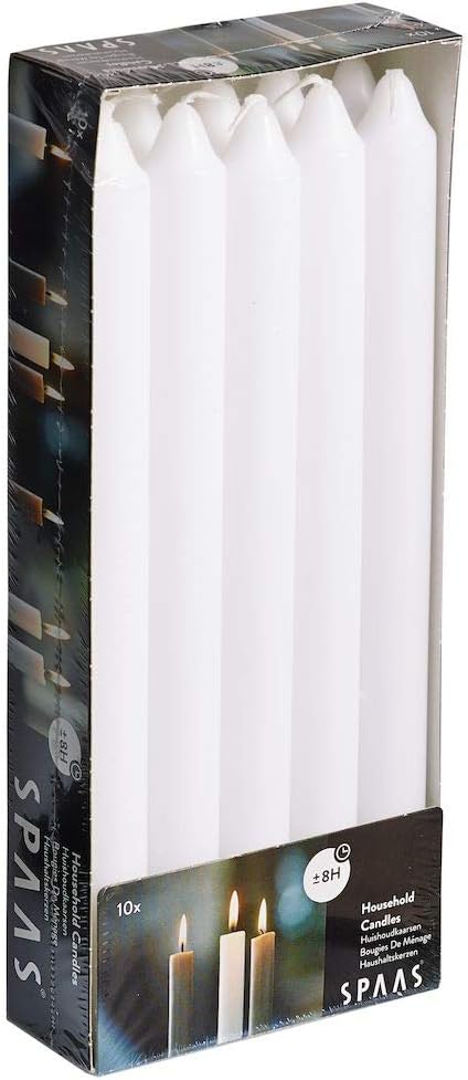 Spaas Unscented Dinner Candles 21/240mm, ± 8 Hours, 10 Pieces, White, D 21 mm x H 240 mm