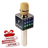Wireless Bluetooth Karaoke Microphone H8 with LED Lights and Built in Bluetooth Speakers, 2600mAh Handheld Mic Machine for iPhone and Android - Home KTV Karaoke Singing (Gold)