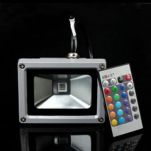 XJLED 2016 Led Flood Light RGB Colored Light Waterproof IP65 LED Floodlight Ultra Bright with a Remote Contorl Spot Lights Outdoor Lighting(10 Watts)