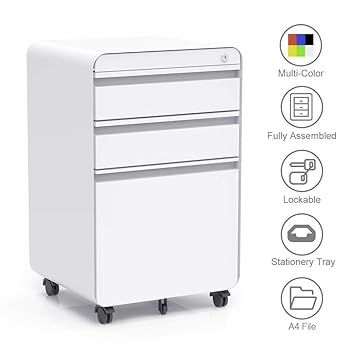 Dripex Metall Rollcontainer 40x50x62cm 3 Schubladen Rontainer mit Schlüssel Aktenschränke Vollständig Zusammengebauter Büroco