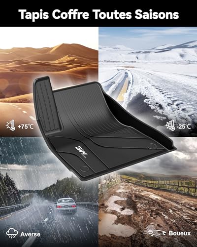 3W Car Floor Mats for Tesla Model 3 2021 2022 2023 Full Set of 6, TPE Car Mats and Boot Liners Non-Slip Waterproof Accessories for Tesla Model 3