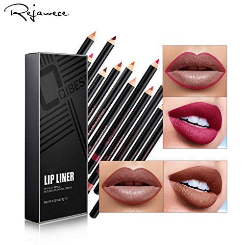 Lip Liner Filler Pencil set by Rejawece, Long Lasting Matte Waterproof Sweat-Proof Lipliner Pen Set with 12 Colors|Color Enhancer, Plumper Pencil |Define Lips for a Fuller Look | Perfec