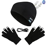Zonman Wireless Bluetooth Hat Headphones+Free Touchscreen Gloves for Fitness Outdoor Sports Walking Christmas Gifts (Black)