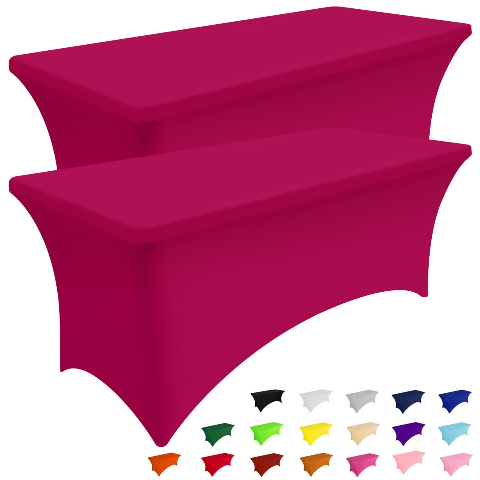 Smiry 2 Pack Spandex Table Cloth 6FT, Elastic Fitted Stretch Tablecloths for Rectangle Tables, Washable Table Cover for Outdoor, Wedding, Banquet & Parties (Fuchsia, 72Lx30Wx30H Inch) Image