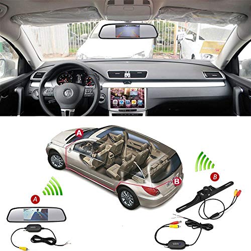 Podofo 4.3" Car TFT LCD Mirror Monitor Wireless Reverse Car Rear View Backup Camera Kit (Black)