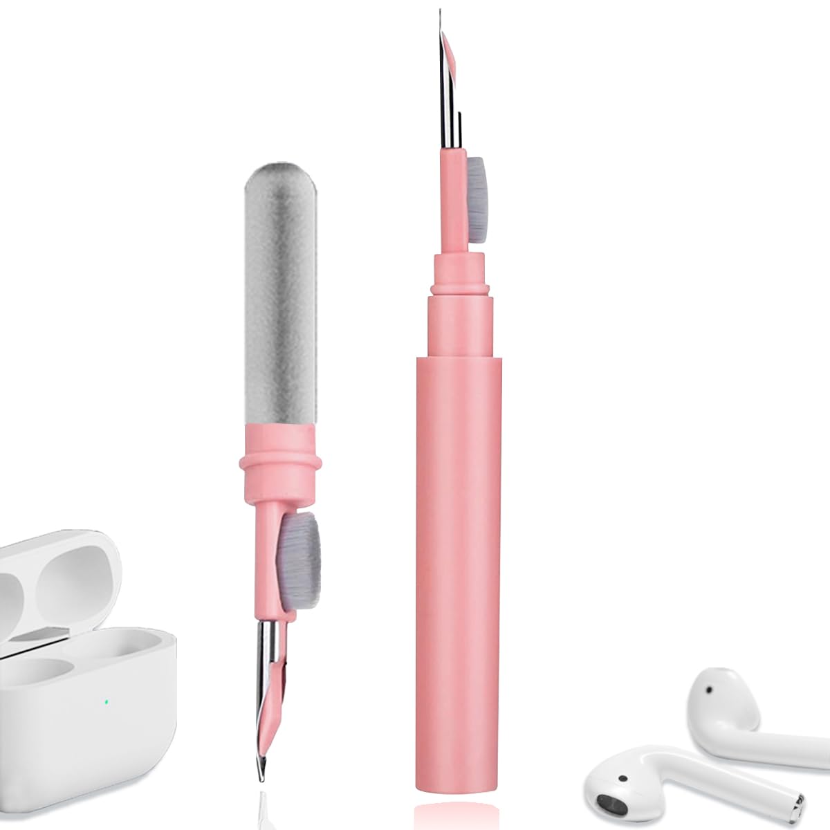 Cleaner Kit for Airpods,Earbuds Cleaning kit for Airpods Pro 1 2 3, Multi-Function Cleaning Tool with Brush Flocking Sponge for Wireless Earphones Bluetooth Headphones Case Camera and Phone (Pink)