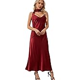 Elegant V-Neck Bias-Cut Satin Slip Maxi Dress with Detachable Scarf