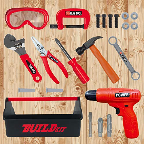 JOYIN 19 Pieces Pretend Play Construction Tool Set with a Tool Box