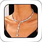 ACEDRE Rhinestone Neckalce Silver Sparkly Drop Long Diamond Choker Jewelry for Women
