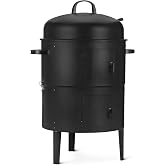 Amazon Basics 16 inch Vertical Charcoal Outdoor Smoker, BBQ Grill, with Built-in Thermometer, 2-Layer Design, Adjustable Air Supply Control, Black