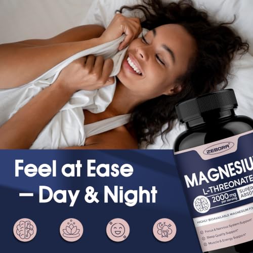 ZEBORA Magnesium L-Threonate 2000mg, High Absorption, 120 Vegan Capsules | Promotes Relaxation, Sleep Support & Wellness, Non-GMO, Gluten Free for Men & Women