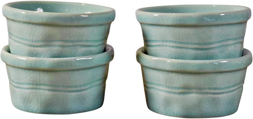 Mint Green Ramekins by CIROA | Set of 4 Seafoam Colored Bowls for Baking, Snacks, Dips and Condiments