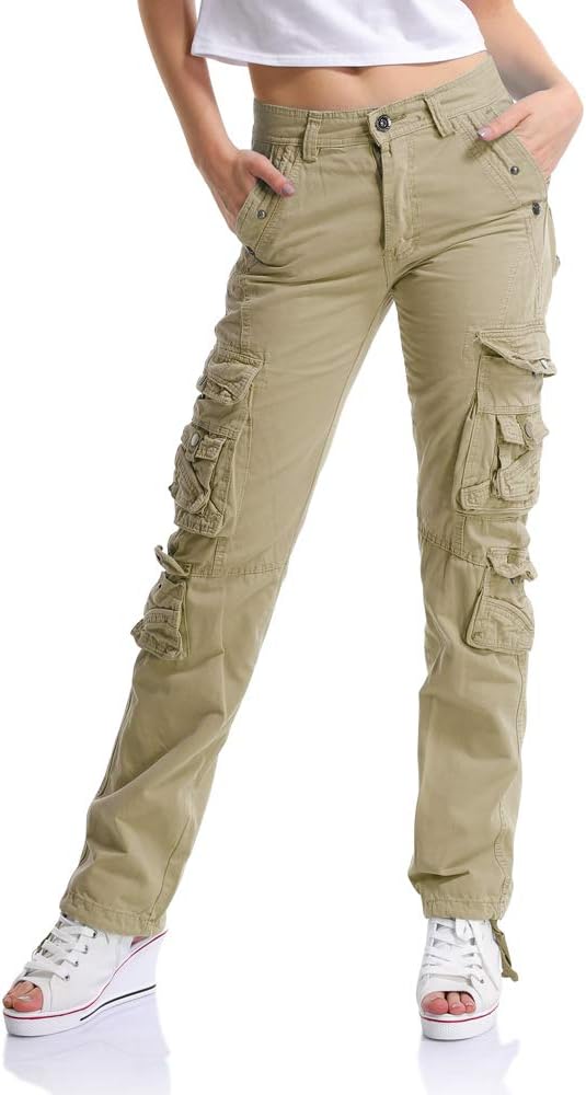 OCHENTA Womens Combat Casual Cargo Eight Pocket Army Military Trousers