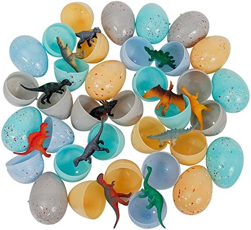 Toy Dinosaur Filled Speckled Easter Eggs - 24 per Order - Four Realistic Colors of Speckled Eggs