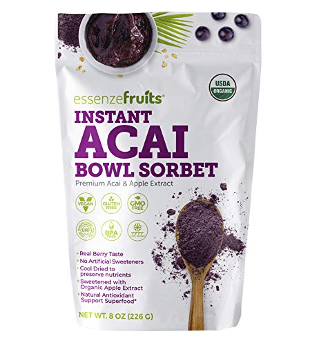 Essenzefruits Instant Premium Organic Acai Bowl & Smoothie Instant Mix - Non-GMO, Gluten-Free, Vegan, Acai Powder, Antioxidant Superfood Berry From Brazil - 8oz
