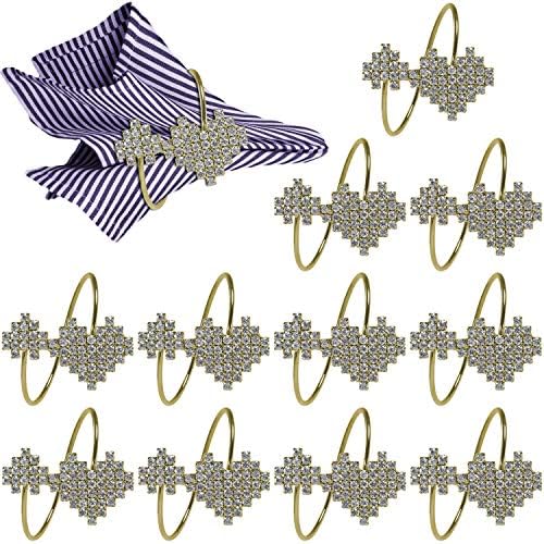 Getfitsoo Napkin Ring,Napkin Holder for Wedding Christmas Party Dinner Table Decor 12 Pcs (Gold Heart)