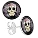 LilMents Floral Sugar Skull Mexican Calvera Mens Womens Stainless Steel Stud Earrings