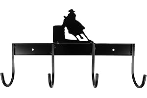 Jeffers Wall Mount 4 Hook Horse Tack Rack - Barrel Racer - Black Metal Organizer for Bridles, Halters, Reins, Lead Ropes, Barn, Stable, Garage, Farmhouse Wall Decor, Western Style - 14.5" L x 10" H