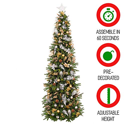 Easy Treezy Prelit Christmas Tree, Easy Setup & Storage in 60 Seconds, Realistic Natural Douglas Fir Pre-Lit Artificial Tree with LED Lights, Pre-Decorated Holiday Decor (5.5 ft. Metallic) MSRP $549