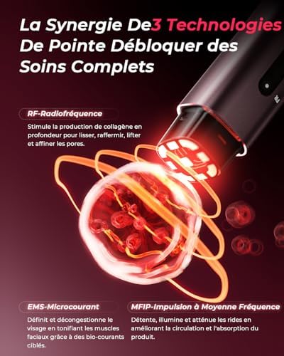 Appareil Visage Radiofréquence Beauté Massage 5-en-1,EMS & Luminothérapie 5 LED,Soins du Visage Professionnels pour le visage et le cou:atténue les rides et ridules,raffermit et lisse la peau(Or Rose)