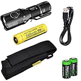 Nitecore MH20 CREE XM-L2 U2 LED 1000 Lumen USB Rechargeable Flashlight, Nitecore NL189 18650 3400mAh rechargeable Li-ion battery, USB charging cable, Holster 2 X EdisonBright Cr123A lithium batteries bundle