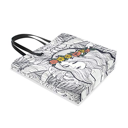 LEEZONE Women Tote Bag Shoulder Bag Double sides fashion Handbag-Flamingo Trees Printing (Pretty Girl)