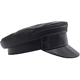 Sandy Ting Genuine Leather Motorcycle Biker Vintage Cap Greek Fisherman Style Black Cap