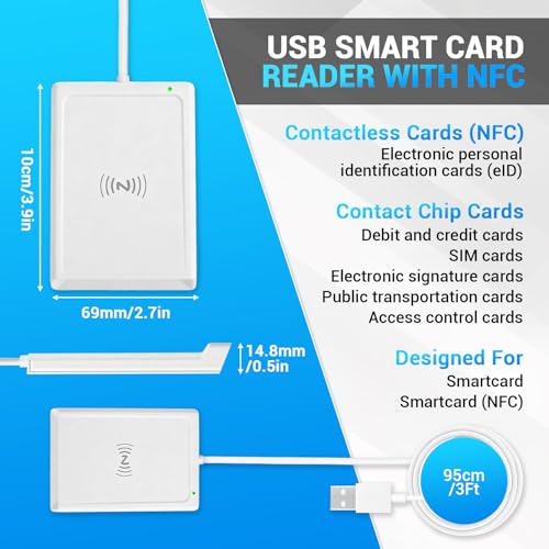 USB Card Reader with NFC, CIE USB Smart Card Reader with NFC, CAC Cards and Contactless Cards, Support Electronic Identity eID, Health Cards, Credit, SIM, Compatible DNI ID DNIe nPA