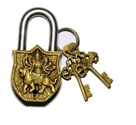 Purpledip Handmade Brass Antique Padlock with Maa Durga Idol (10006)