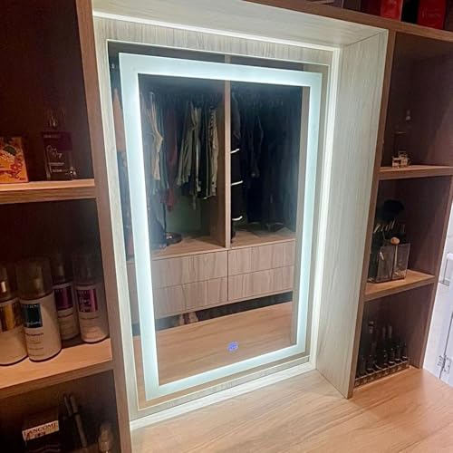 Espelho jateado lapidado decorativo Retangular Vertical ou horiontal 70x50cm luz led touch Dimerisável luxo iluminado (Led frio)