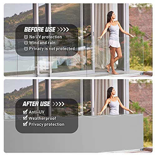 Balkon Sichtschutz, 0,9 x 3m Balkonabdeckung Balkonsichtschutz Balkonverkleidung blickdichte Windschutz und UV-Schutz, mit Ösen, Nylon Kabelbinder und Seil, 100% Schutz der Privatsphäre für Balkon