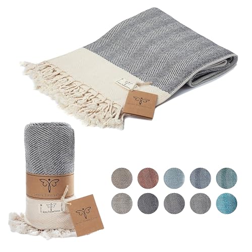 SMYRNA TURKISH COTTON 50 x 60 inches Large Throw Blanket, Herringbone