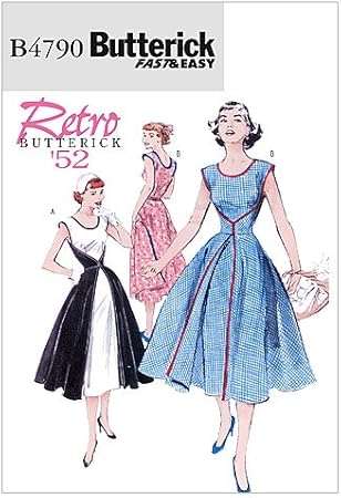 Amazon Butterick Veryeasy 50年代レトロデザインラップドレスの型紙セット サイズ Us8 10 12 14 4790 型紙 パターン 通販