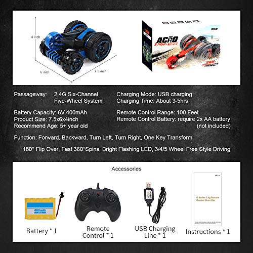Remote Control Car RC Stunt Car Monster Truck 6CH Double Sided Remote Car for Boys Girls Adults, 2.4GHz Radio 100 Feet Remote Control Range, 360° Spin Flip Rotate, 3 / 4 / 5 Wheel Multi-Drive - Thumbnail 5