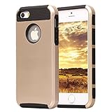 iPhone 5 Case, iPhone 5s Case - Pigeon 2 in 1 Shield Hybrid High Impact Dual Layer Shockproof Armor Defender Cases Protective Cover Combo Silicon / PC Soft Hard for Apple iPhone 5s (Gold-Black)