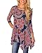 MIROL Womens Casual Fall Floral Print 3/4 Sleeve Tunic Loose Long Blouse Tops (X-Large, Red)