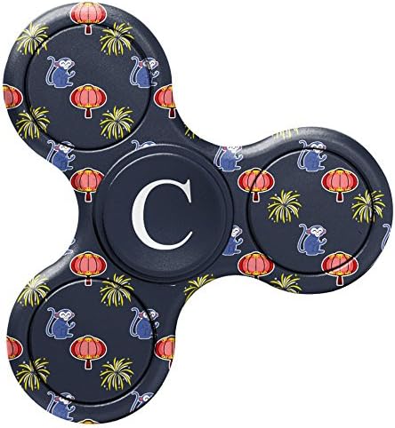 [ C - INITIAL ] Name Monogram Fidget Toy EDC Hand Spinner Stress Reducer Relieve Anxiety [ Purple Asian Monkey Pattern ]