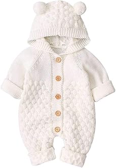 VICROADBaby Hooded Knitted Rompers Newborn Girls Boys Onesies Warm Sweater Jumpsuit Outfits