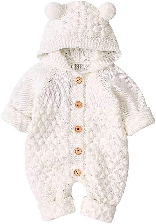VICROADBaby Hooded Knitted Rompers Newborn Girls Boys Onesies Warm Sweater Jumpsuit Outfits
