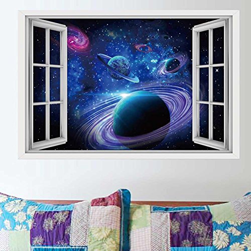 CNUSER Window View Wall Murals, 3D Space Stickers,Outer Star Wall Decals Milky Way Galaxy Decorations - Thumbnail 6