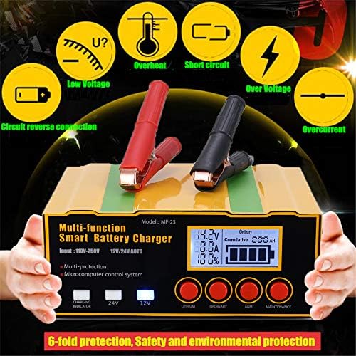 Car Battery Charger, 12V/12A 24V/6A Automatic Smart Charger Monitor