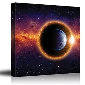 Planet Earth in a Black Hole Floating on a Colorful Galaxy - Canvas Art Home Art - 12x12 inches